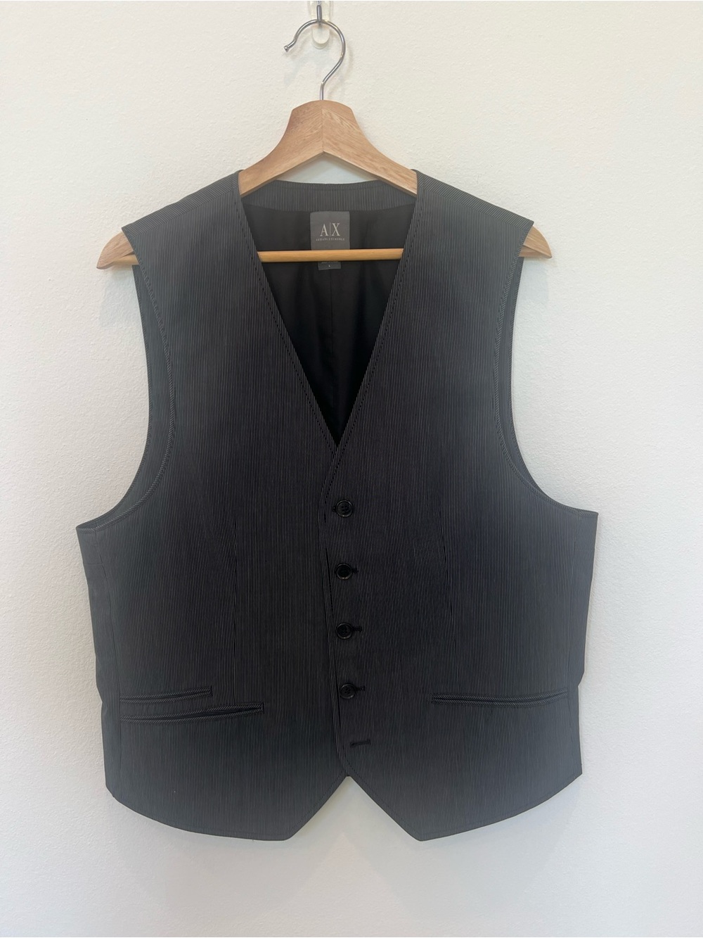 Armani Exchange Men's Large Black & White Pinstripe Button-Front Dress Vest